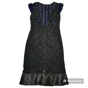 VENUS All Over Lace Midi Dress Black Navy Blue accents sz 10